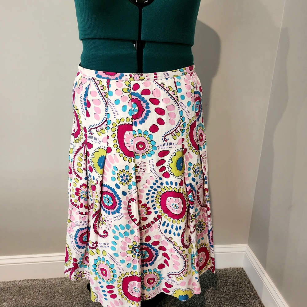 Lafayette 148 New York Multicolor A-Line Skirt Linen Blend Midi Women's Size 8 - Picture 2 of 9
